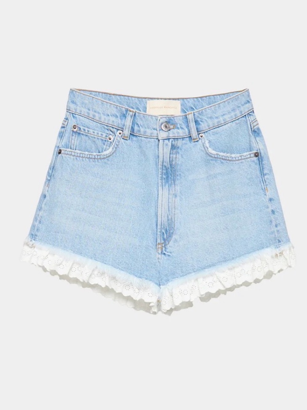 Loeffler Randall Lace-Trim High-Rise Denim Shorts